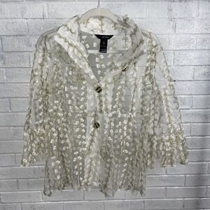 Ali Miles Sheer Embroidered Floral Jacket Womens LP White‎ Gold Cottagecore Boho